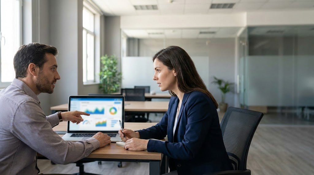 Business professionals reviewing website performance optimization and Core Web Vitals