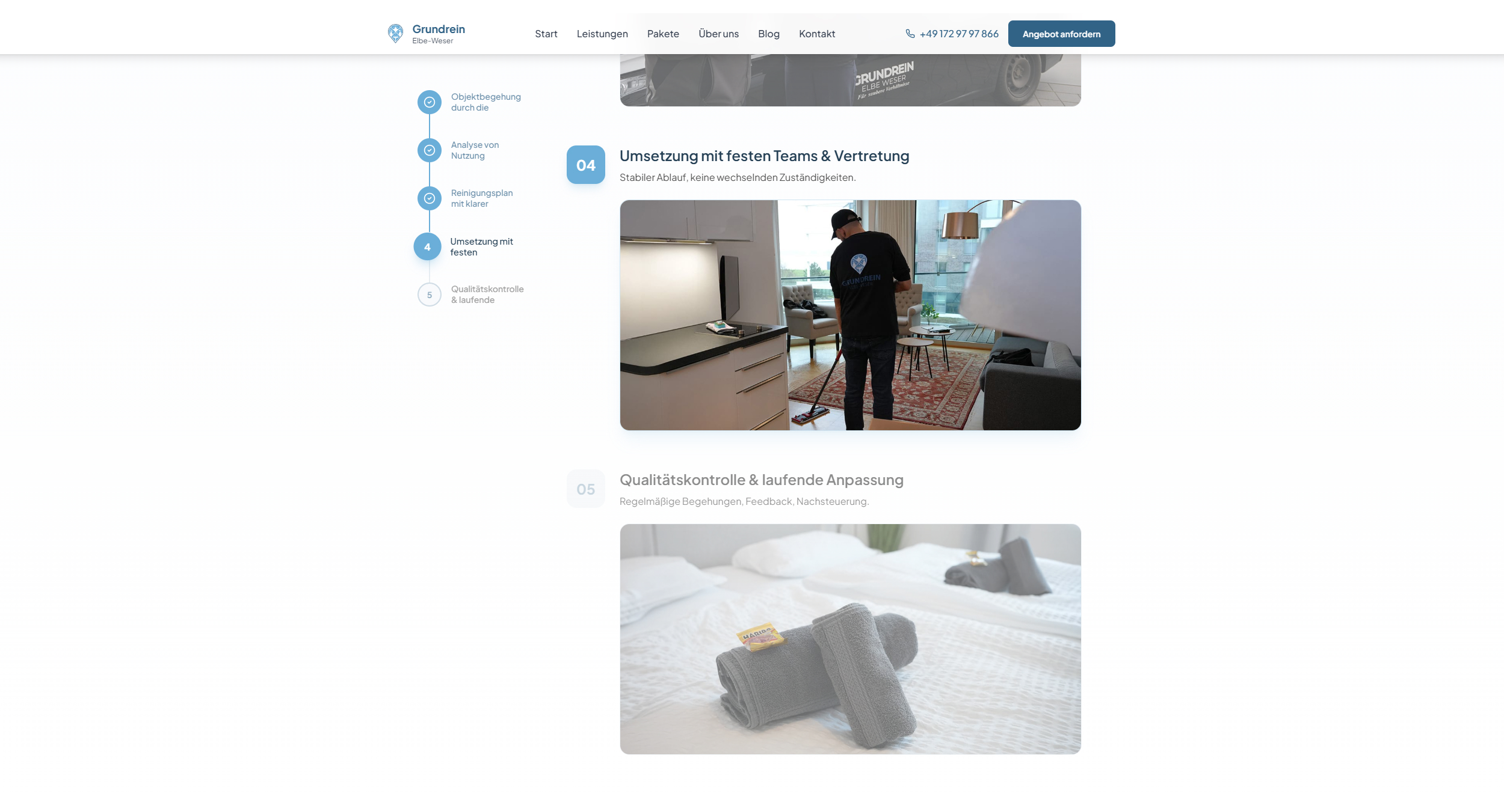 Process section featuring fixed teams, clear coverage, and regular quality checks.