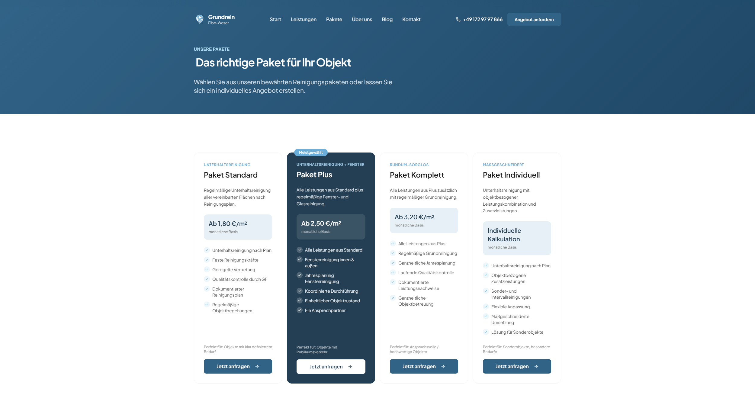 Packages and pricing page with clear inclusions, transparent rates, and strong CTAs.